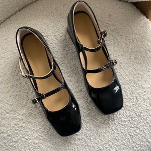Black Patent Double-Strap Mary Jane Pumps